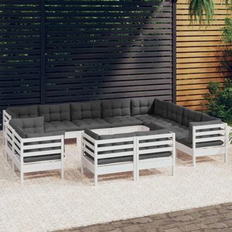 vidaXL Muebles De Jard&iacute;n 12 Pzas Y Cojines Blanco Madera Maciza Pino Vidaxl