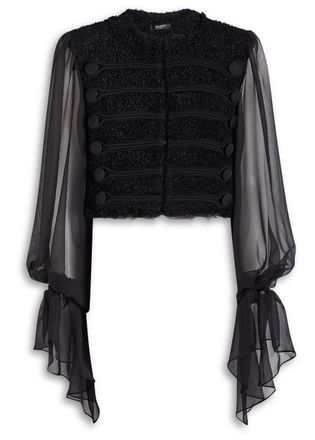 Balmain Frayed Tweed and Silk-organza top - Black - 44 (UK16 / XL)