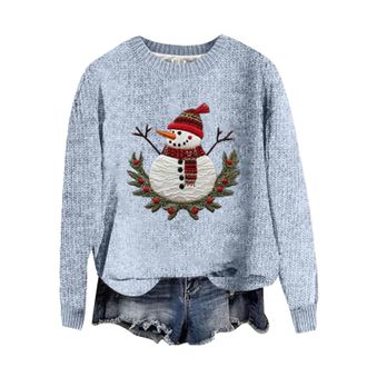 Generic Christmas Jumper 2025 Womens Christmas Jumper Santa Claus Casual Basic Reindeer Jumpers Snowflake Tunic Shirts Fairisle Chunky Knit Long Sleeve Soft G
