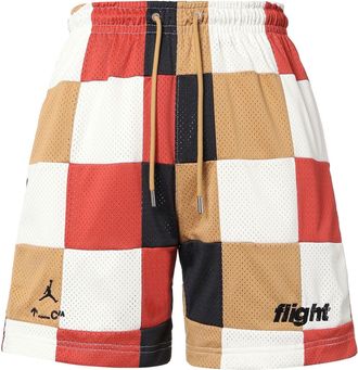 Nike Jordan Mens Air Jordan Loose Plaid Colorblock Mesh Shorts Red Clay Element Gold Colorblock DQ8348-662