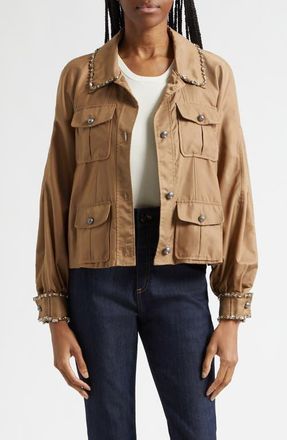 Cinq &agrave; Sept Adami Rhinestone Detail Jacket in Brown Sandstone at Nordstrom, Size Xx-Small