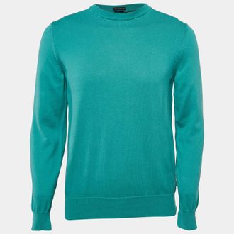 HUGO BOSS Boss By Hugo Boss Blue Cotton Knit Crew Neck Sweater
