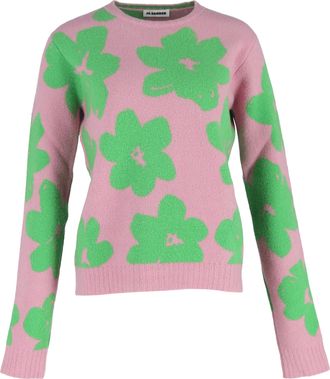Jil Sander Jil Sander gebreide trui met bloemenprint en ronde hals in roze wol