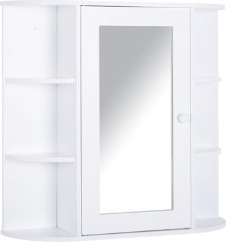 HOMCOM Wall Mounted Bathroom Cabinet w/ Mirror Single Door Storage Shelves | TJ Hughes
