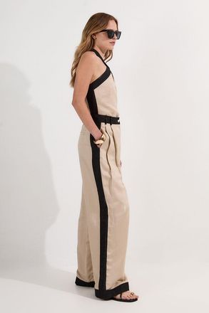 Karen Millen Womens Contrast Linen Woven Trouser - Beige - Size 10 UK