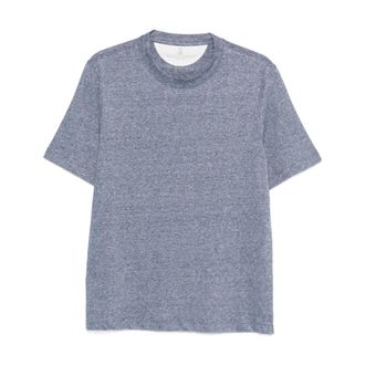 Brunello Cucinelli Tops, Heren, Blauw, 2Xl, Mock Neck T-Shirt