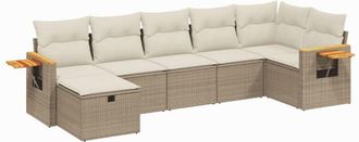 vidaXL Vidaxl - Set Sof&aacute;s De Jard&iacute;n 7 Piezas Y Cojines Rat&aacute;n Sint&eacute;tico Beige