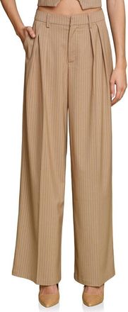 Avec Les Filles Pinstripe High Waist Wide Leg Pleat Front Pants in Camel Pinstripe at Nordstrom, Size 14
