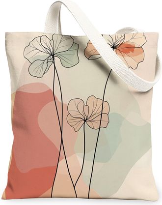 Generic Spring Geranium Flower Canvas Tote Bag for Shopping 13x15, Retro Mid Century Florals Reusable Grocery Print Pattern Bag for Women, Fun Funky Beach Aes