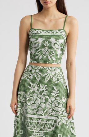 Cleobella Juniper Print Cotton Poplin Crop Top in Verdant Flight at Nordstrom, Size X-Large