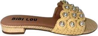 Bibi Lou Womens Katie Flat Raffia Sandal In Natural/pearls