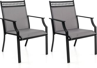 Costway 2 Sillas Jardin Exterior Textilene, Sillas Terraza Exterior Asiento Transpirable, Estructura De Metal, Respaldo Alto, 66 X 61 X 90 Cm (gris) - Costway
