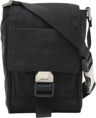 Prada Pre-owned Triangle Logo Nylon Leather 2way Schoudertas - Dames - Vintage Schoudertas - Zwart - ONE Size - Nylon - Vintage