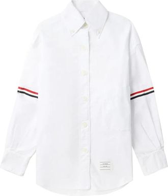 Thom Browne RWB Streep-Trim Katoenen Overhemd - Dames - Overhemden - Wit - XS - Katoen - Overhemden