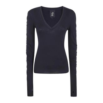 Thom Krom Long Sleeve V-Neck Ruched Sleeve Top - Dames - Truien - Zwart - Maat: L