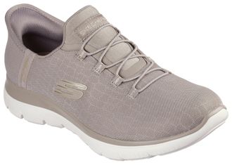 Skechers Slip-On Sneaker SKECHERS SUMMITS-CLASSY NIGHT, Damen, Gr. 35, grau (taupe, goldfarben), Textil, Schuhe Slip-On Sneaker, Slipper, Freizeitschuh mit kom