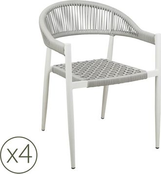 Kerama Pack de 4 sillas de exterior de aluminio blanco y cuerda