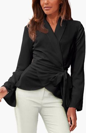 Lascana Womens Lapel Wrap Blouse in Black at Nordstrom, Size 10