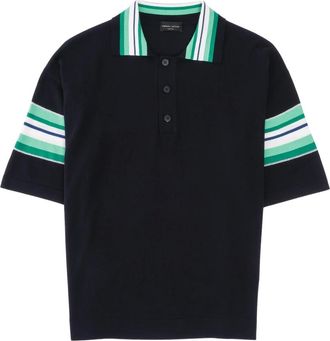 Roberto Collina Navy Polo with Green Stripes