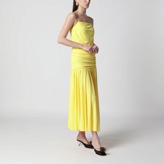 Jacquemus Abiha pleated midi dress with draping in yellow