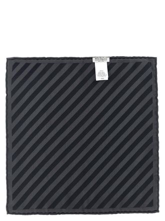 Brunello Cucinelli Diagonal-Striped Silk Pocket Square - Grey