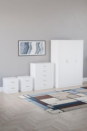 Home Discount Vida Designs 4Pc Bedroom Set 2xBedside Chest, 5 Drawer Chest, Wardrobe in White