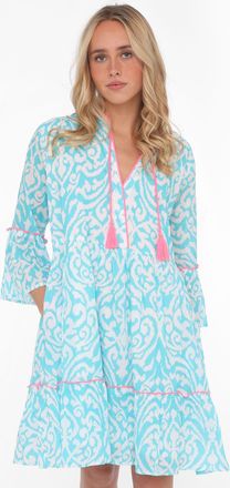 Zwillingsherz Sommerkleid ZWILLINGSHERZ Kleid Ornamente, Damen, Gr. L/XL (L/XL), N-Gr, blau (t&uuml;rkis), Obermaterial: 100% Baumwolle, gemustert, loose fit ca. Mitte K