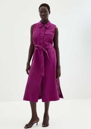 Contemporaine Womens Pure linen belted shirtdress