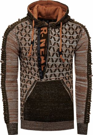 Rusty Neal Contrasterende grof gebreide hoodie met 1/2 rits