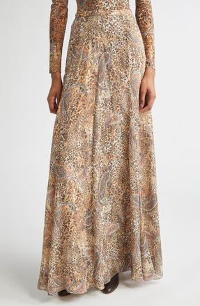 L'agence Patricia Print Maxi Skirt in Brown/Blue Valencia Leopard at Nordstrom Rack, Size 00