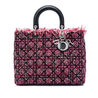 Dior Pre-owned Dior Large Tweed Cannage Fringe Lady Satchel Ladies A0YKT1239PLGN3QP