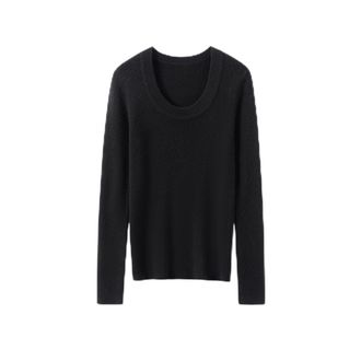 Dissa Women Cashmere Jumper Black Crewneck Knitted Jumper Long Sleeve Fitted Cashmere&Wool Thin Plain Ladies Sweater,UK 8,MY25245