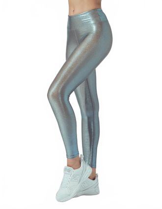 Heroine Sport Marvel Metallic Performance Legging In Beige Aqua