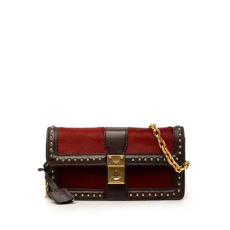 MCM Pre-owned MCM Studded Leather and Ponyhair Shoulder Bag Ladies 1EUKX8XMSBHGS6KM
