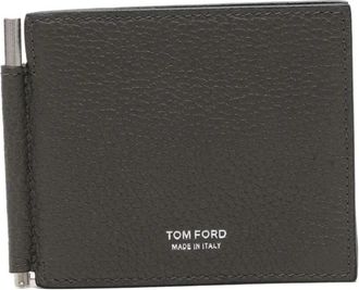 Tom Ford Soft Grain Leather T Line Money Clip Wallet - Heren - Portefeuilles - Grijs - ONE Size - Leer - Accessoires