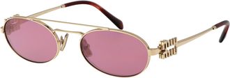 Miu Miu 0MU Metal Oval Sunglasses - Gold