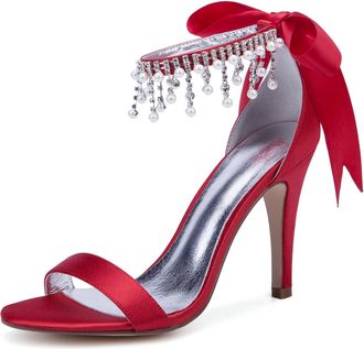 Generic Wedding Bridal Shoes Womens Heels Bridal High Heels 10.5Cm Stiletto Open Toe Sandals Evening Formal Party Dress Shoes,red,7 UK