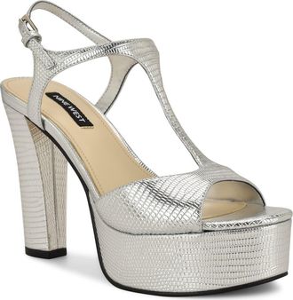 Nine West Naini Ankle Strap Platform Sandal in Silver at Nordstrom, Size 8