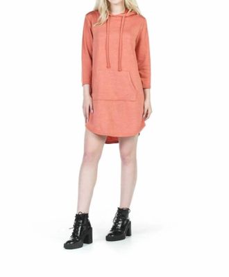 Papillon 3/4 Sleeve Hoodie Dress With Kangaroo Pockets In Pumpkin