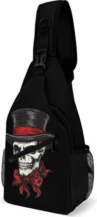 Generic Skull And Top Hat Unisex Shoulder Bags Casual Crossbody Chest Bag Sling Backpack for Hiking Cycling Travel
