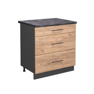 Vicco Mueble Bajo De Cocina Fame-line, Roble Dorado, 80 Cm Con 3 Cajones, Et Antracita, Vicco