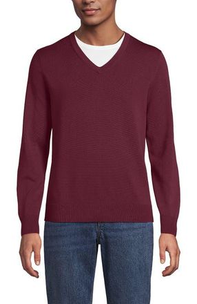 Lands End Fine Gauge Cotton V Neck Sweater in Burgundy Spritz at Nordstrom, Size Xx-Large