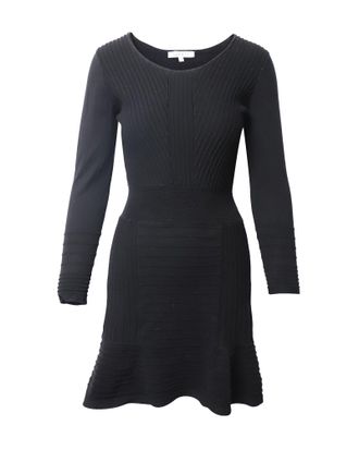 Sandro Fluted Knit Dress in Black Cotton