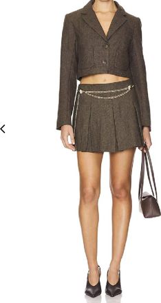 Astr Siarah Cropped Jacket In Mocha Plaid
