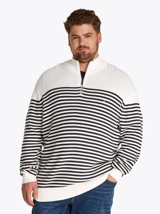 Tommy Hilfiger Big & Tall Troyer BT-RACKING STRUCTURE ZIP MOCK-B, Herren, Gr. 4XL, blau (ivory petal, desert sky), Strick, Obermaterial: 100% Baumwolle, TOMMY HILFIGER BIG & TA