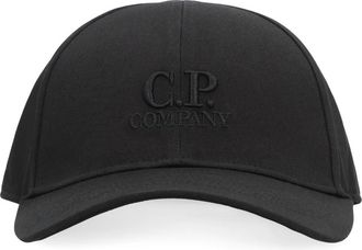 C.P. Company Logo Baseball Cap in Gabardine Katoen - Heren - Petten - Zwart - ONE Size - Katoen - Accessoires