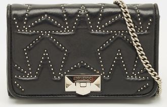 Jimmy Choo London Star Studded Helia Black Leather Shoulder Bag