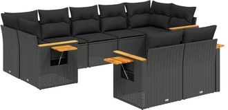 vidaXL Set De Sof&aacute;s De Jard&iacute;n 8 Piezas Y Cojines Rat&aacute;n Sint&eacute;tico Negro Vidaxl