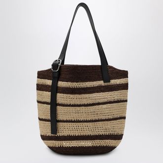 Loewe Loop bag in chocolate/natural striped raffia