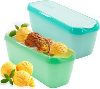 OEM Paquete De 2 Recipientes Para Helado De 1,5 L Con Tapa, Reutilizables, Apilables Y Para Sorbetes (verde Menta Y Verde Azulado)